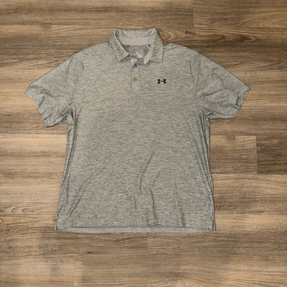 Under Armour HeatGear Gray Polo Shirt Men's XL Loose Golf Athletic Logo